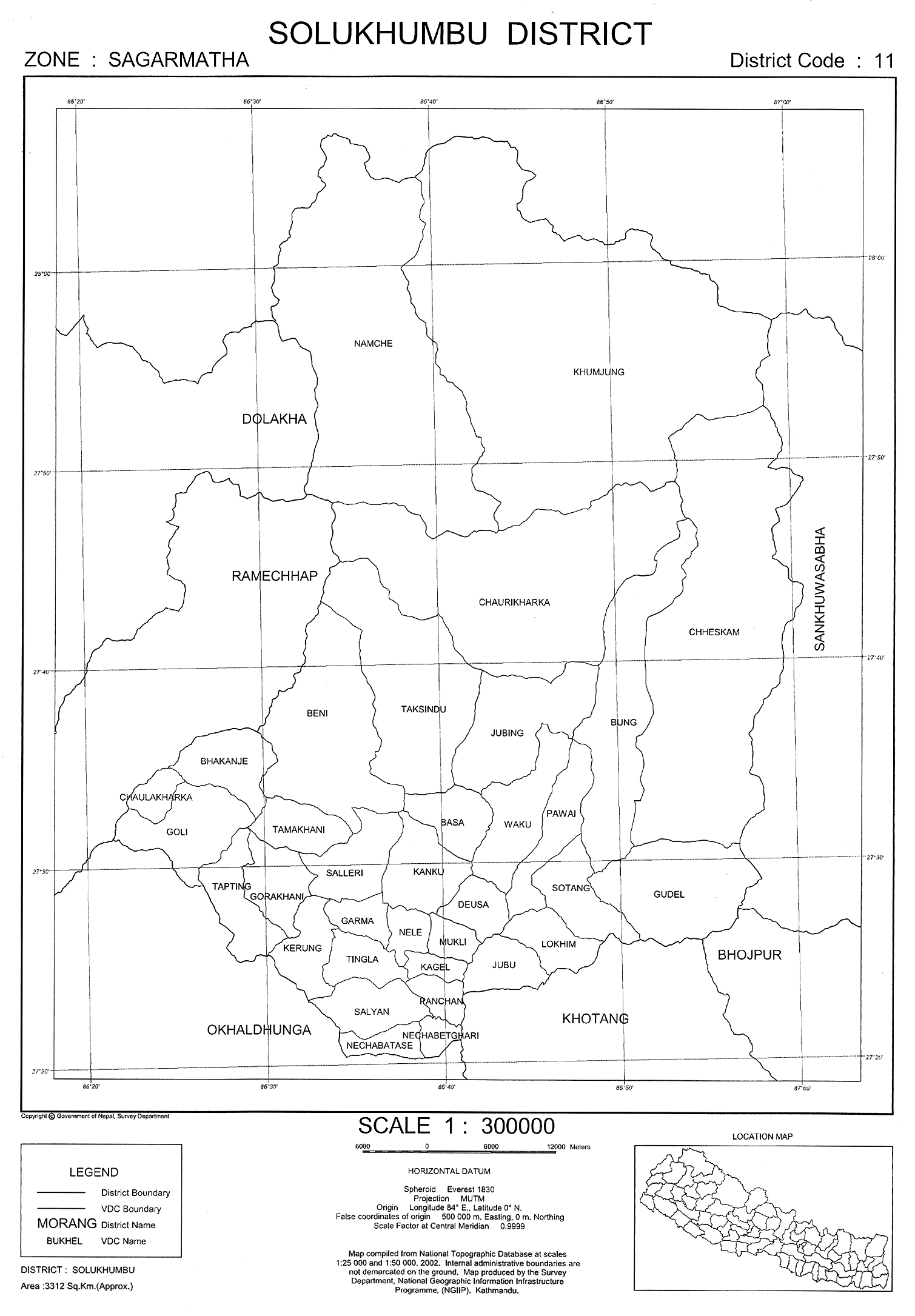 Map of Solukhumbu District of Nepal