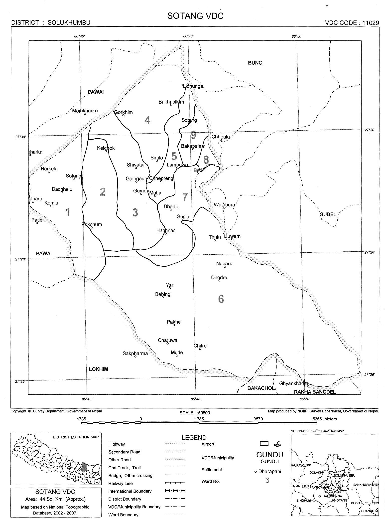 Map of Sotang VDC, Solukhumbu, Nepal